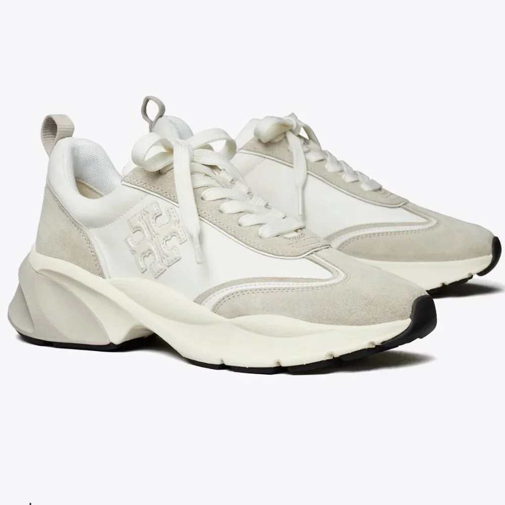 Tory Burch Cream and Light Gray Chunky Platform Sneakers